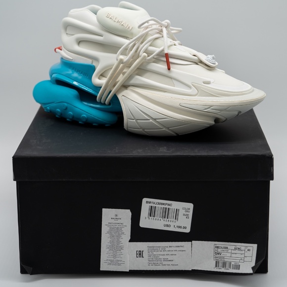 size 43 10 US Balmain Unicorn White Blue Sneakers Neoprene - Picture 13 of 14